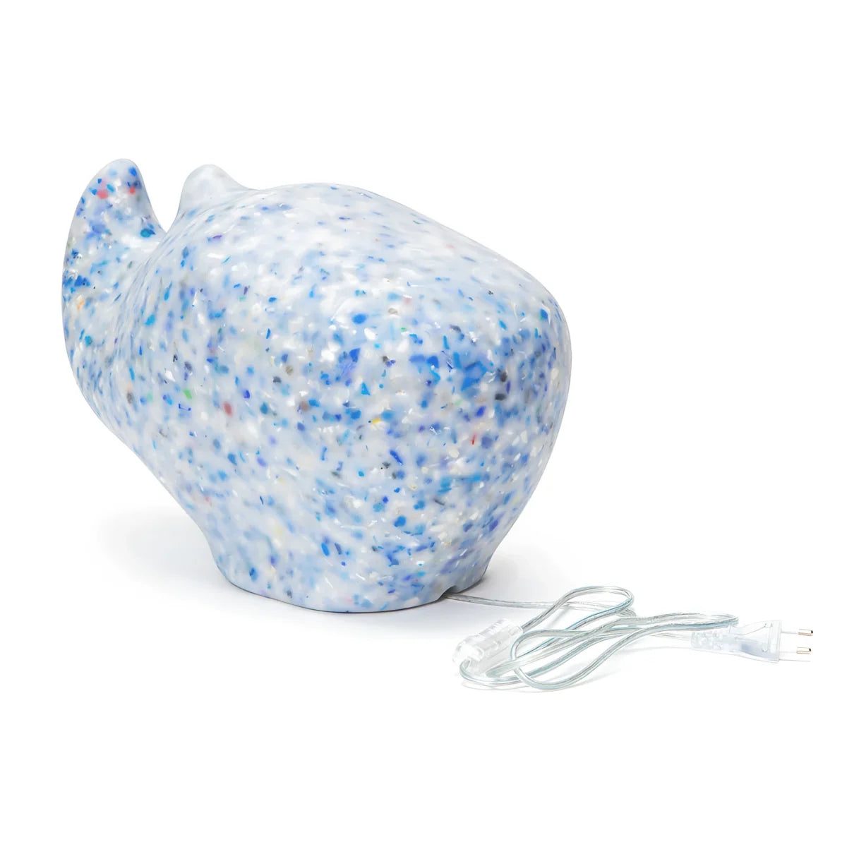 Transluzente blaue und weiß gesprenkelte glaslampe in katzenform rhino lamp ocean white light