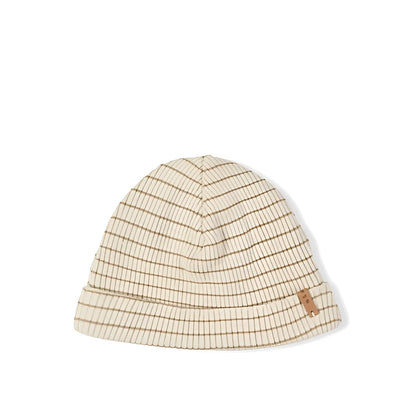 Weicher Rib-Beanie Biscuit Stripe aus GOTS-zertifizierter Bio-Baumwolle für empfindliche Köpfchen