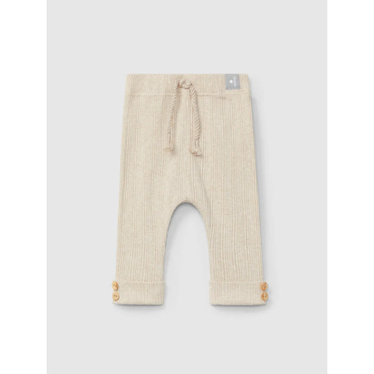 Beige gerippte Baby-Leggings mit Kordelzug und geknöpften Säumen