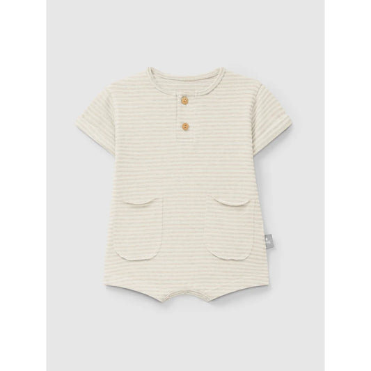 Gestreifter Baby-Romper mit Taschen im Produkt Romper | gestreift natur