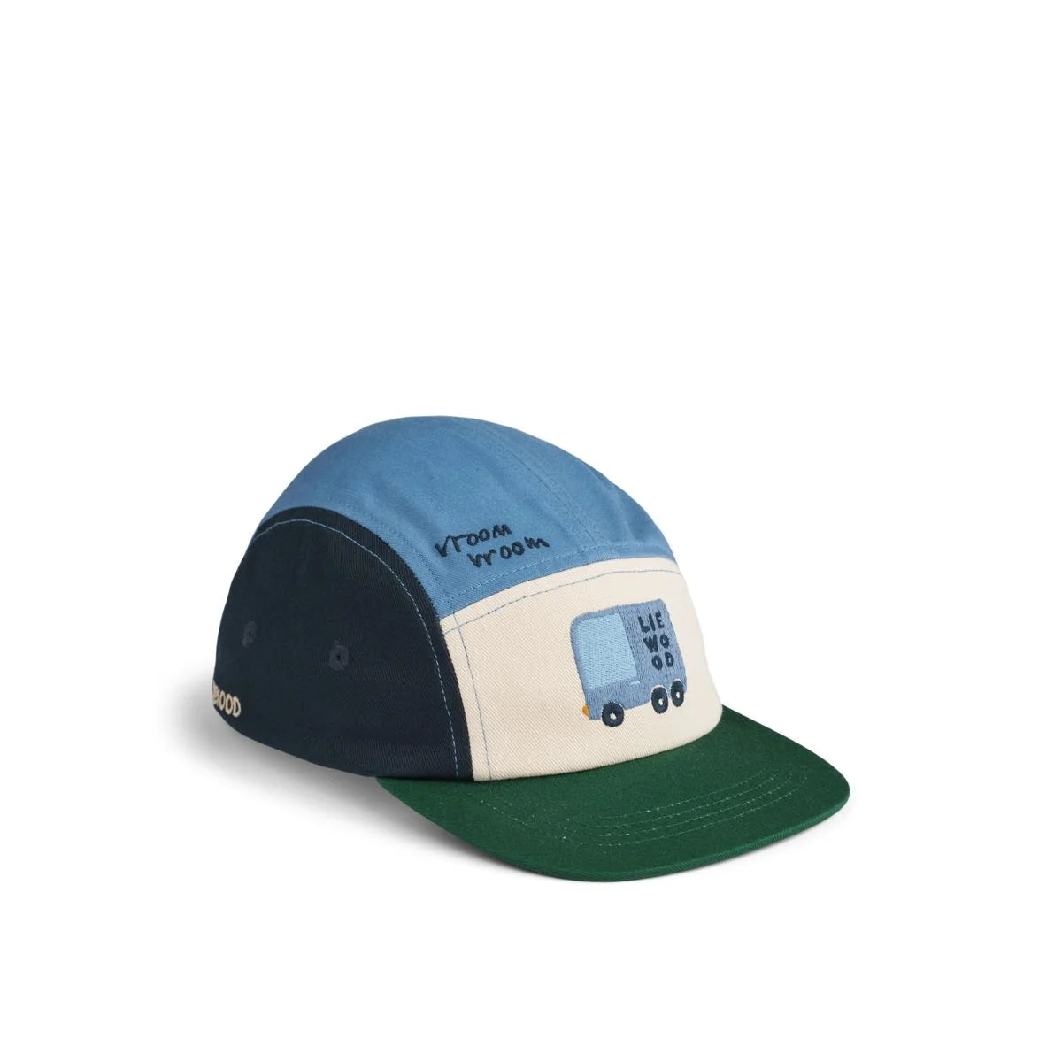 Bunte Patchwork-Rory-Cap Cars Multi Mix mit hellblauem, marineblauem, cremefarbenem und grünem Design und gesticktem