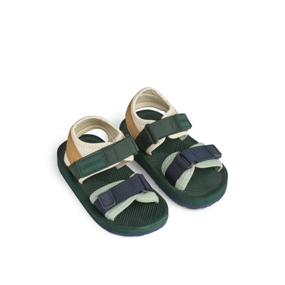 Grüne und sandfarbene Sandalen für Kleinkinder, Sandalen Monty in olivgrünem Mix