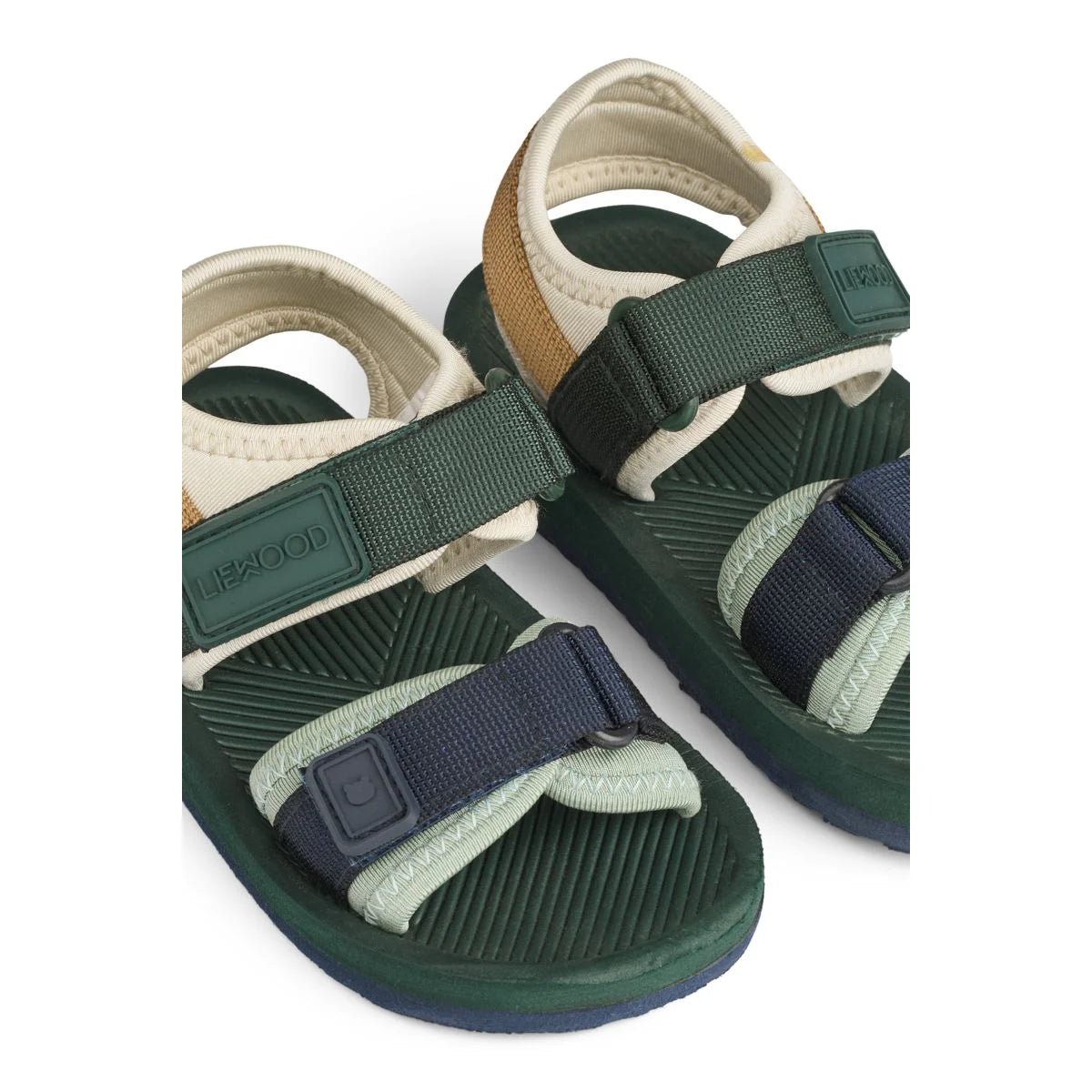 Grüne und beige Kindersandalen Sandalen Monty | Hunter green mix für Jungen und Mädchen