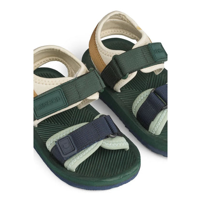 Grüne und beige Kindersandalen Sandalen Monty | Hunter green mix für Jungen und Mädchen