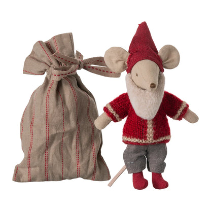 Plüschmaus-Spielzeug als Santa Claus mit Geschenktüte für das Produkt Santa Maus