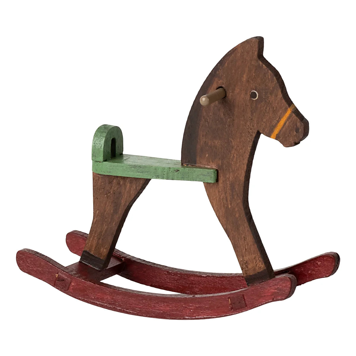Holzschaukelpferd in Dunkelbraun, klassisches Kinderspielzeug für sichere Unterhaltung