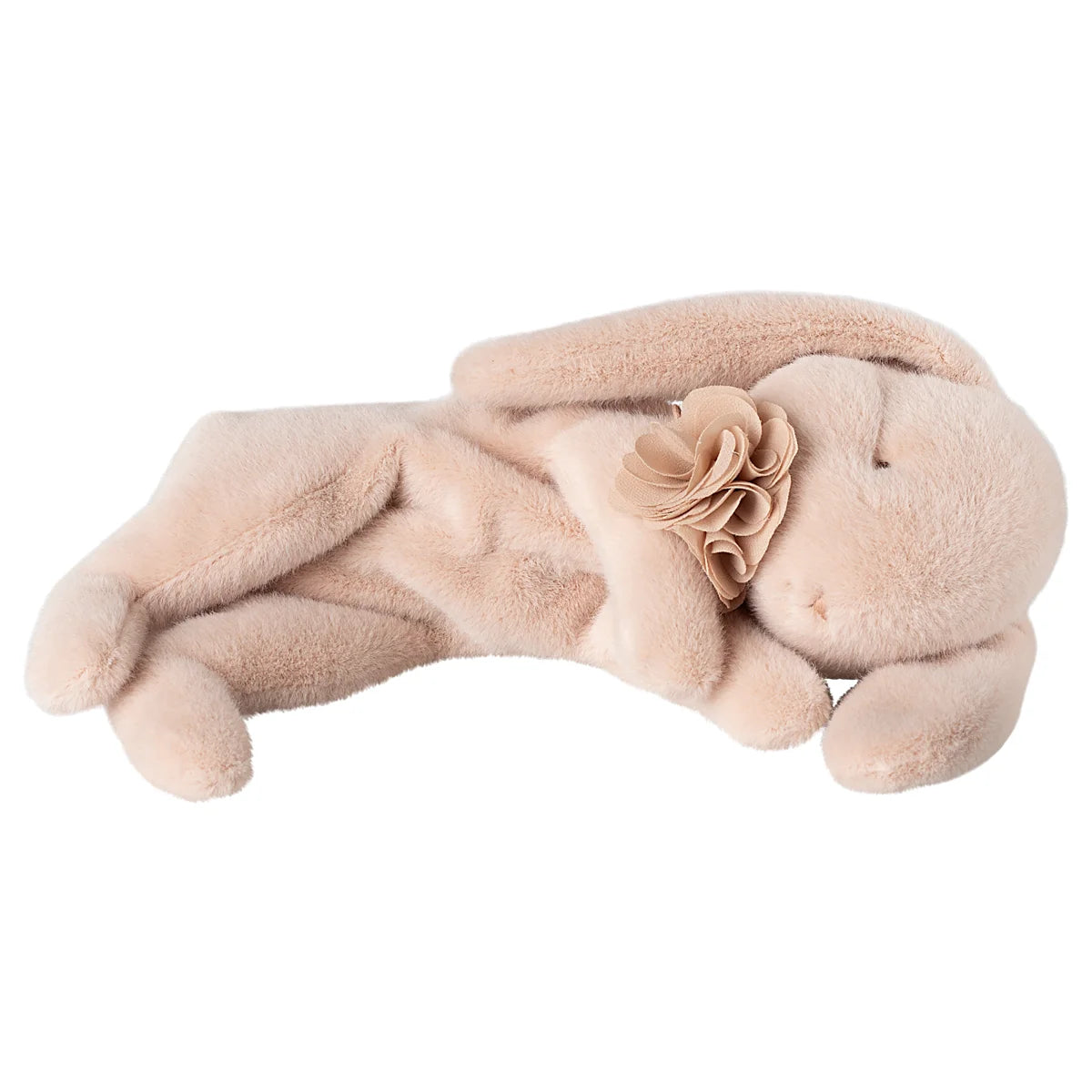 Kleiner schlafender Plüschhase in Beige mit Blume, Powder