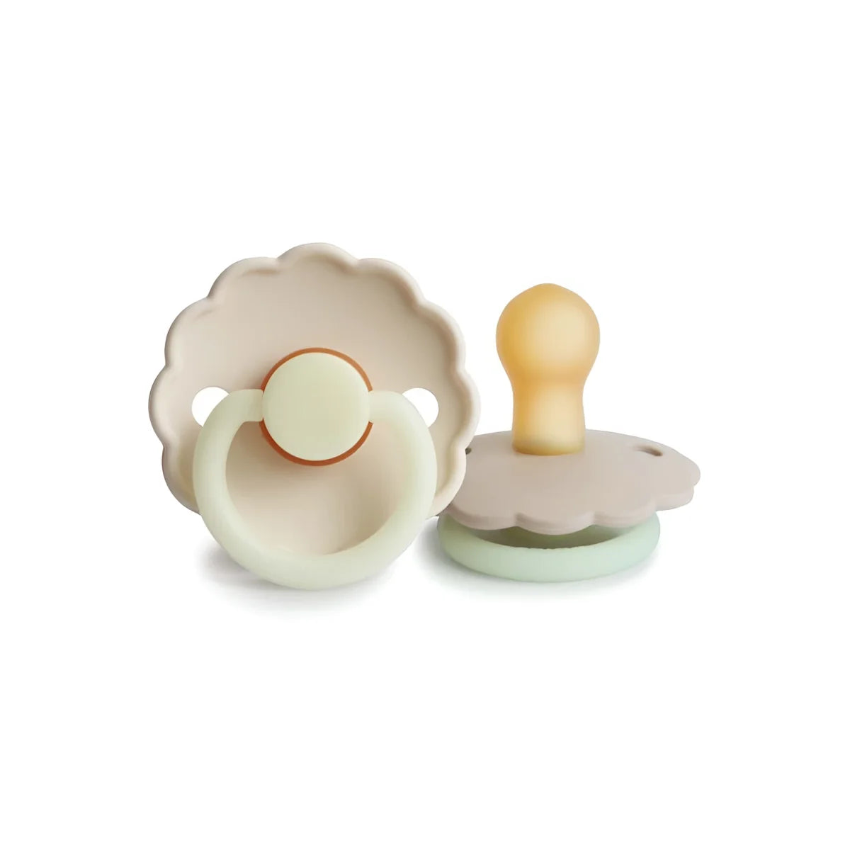 Schnuller Daisy mit runder, gewellter Schild und abnehmbarer Latexnippel in Creme/Croissant