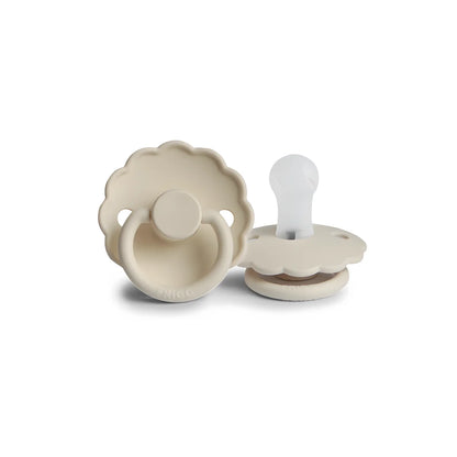 Beige Silikon-Schnuller mit blütenförmigem Schild für Schuller Babys erstes Floral Herz
