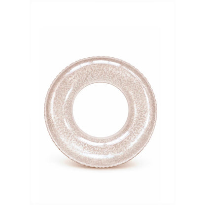 Schwimmring Blushin Coral, rosa transparent mit floraler Prägung und Wellenrand