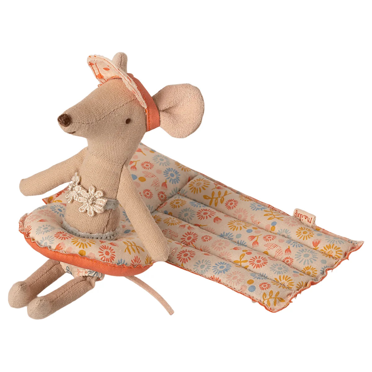 Plüschmaus-Spielzeug in Blumenkleid mit Stofftäschchen für Schwimmring kleine Maus