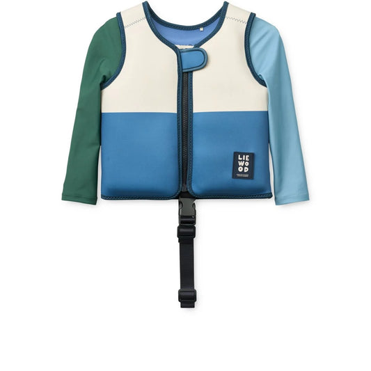 Schwimmweste mit Ärmeln Dove Riverside multi mix, grüne Ärmel, Creme-Blau-Panels