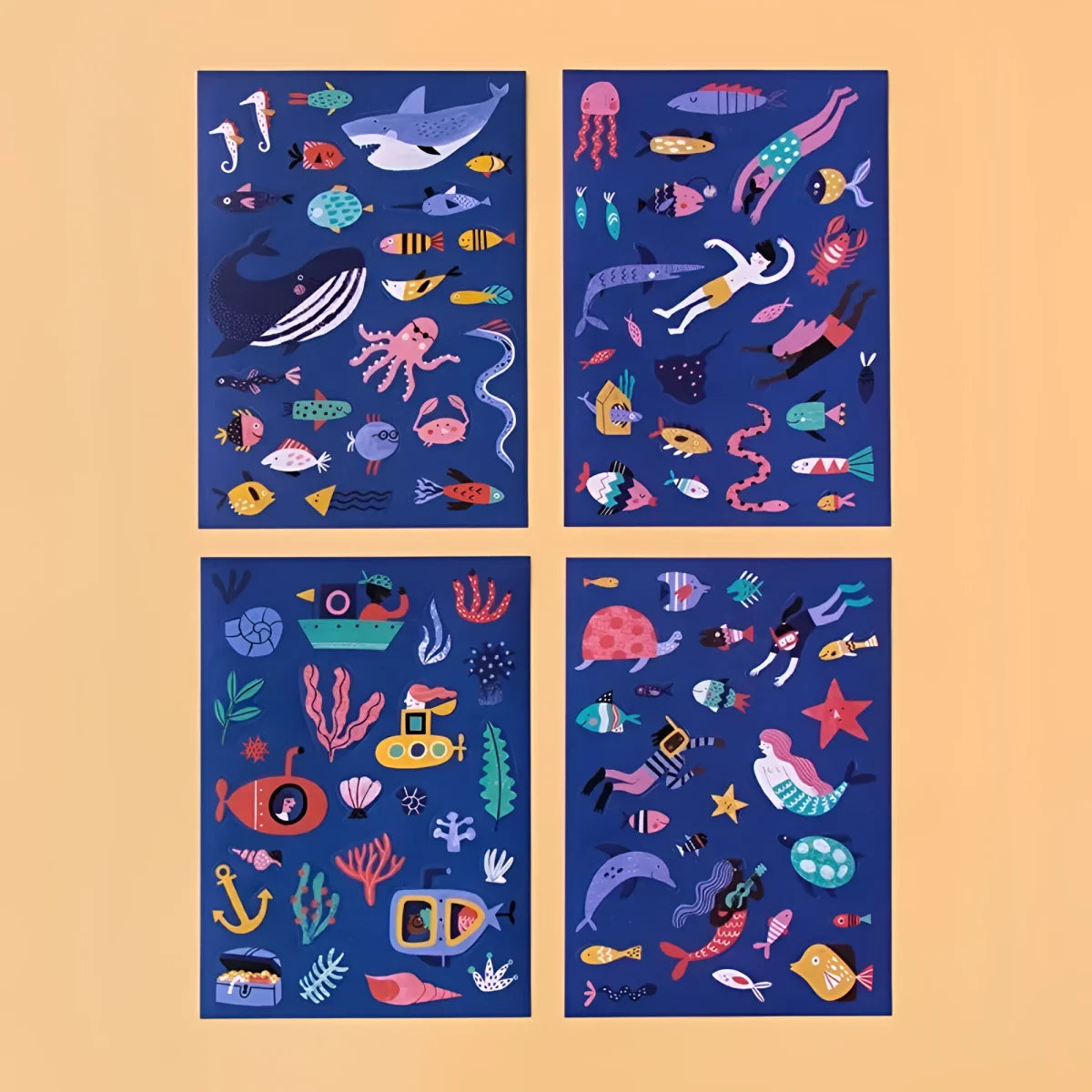 Bunte Illustrationen von Meeresbewohnern auf Sea Stickers Produkten
