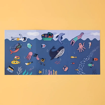 Bunte Illustration einer Unterwasserwelt mit Meereslebewesen für Sea Stickers