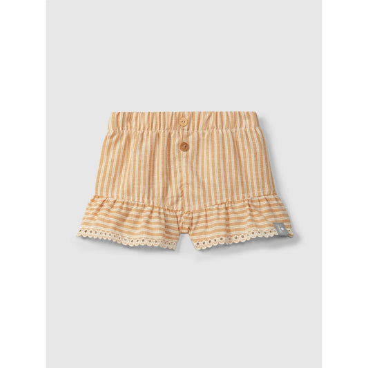 Beige-weisse gestreifte Shorts mit englischer Stickerei