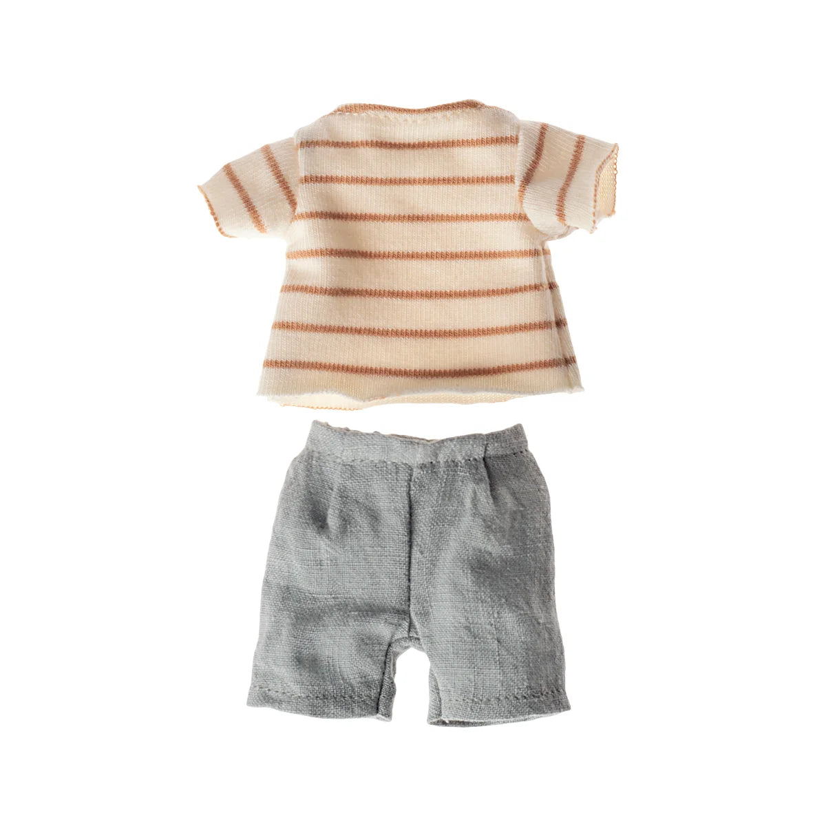 Shirt und Shorts Grösse 1: creme- und rostfarben gestreiftes Strickshirt mit grauer strukturierter Hose