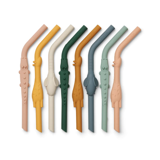 Farbenfrohe tierförmige Silikonsaughalme im 8er-Pack Carlson Yellow Mellow