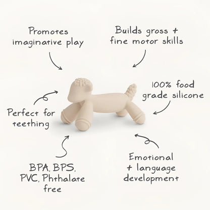 Beige Silikonspielzeug in Form eines Hundes auf Rädern, Silikon Lamm Beisstier