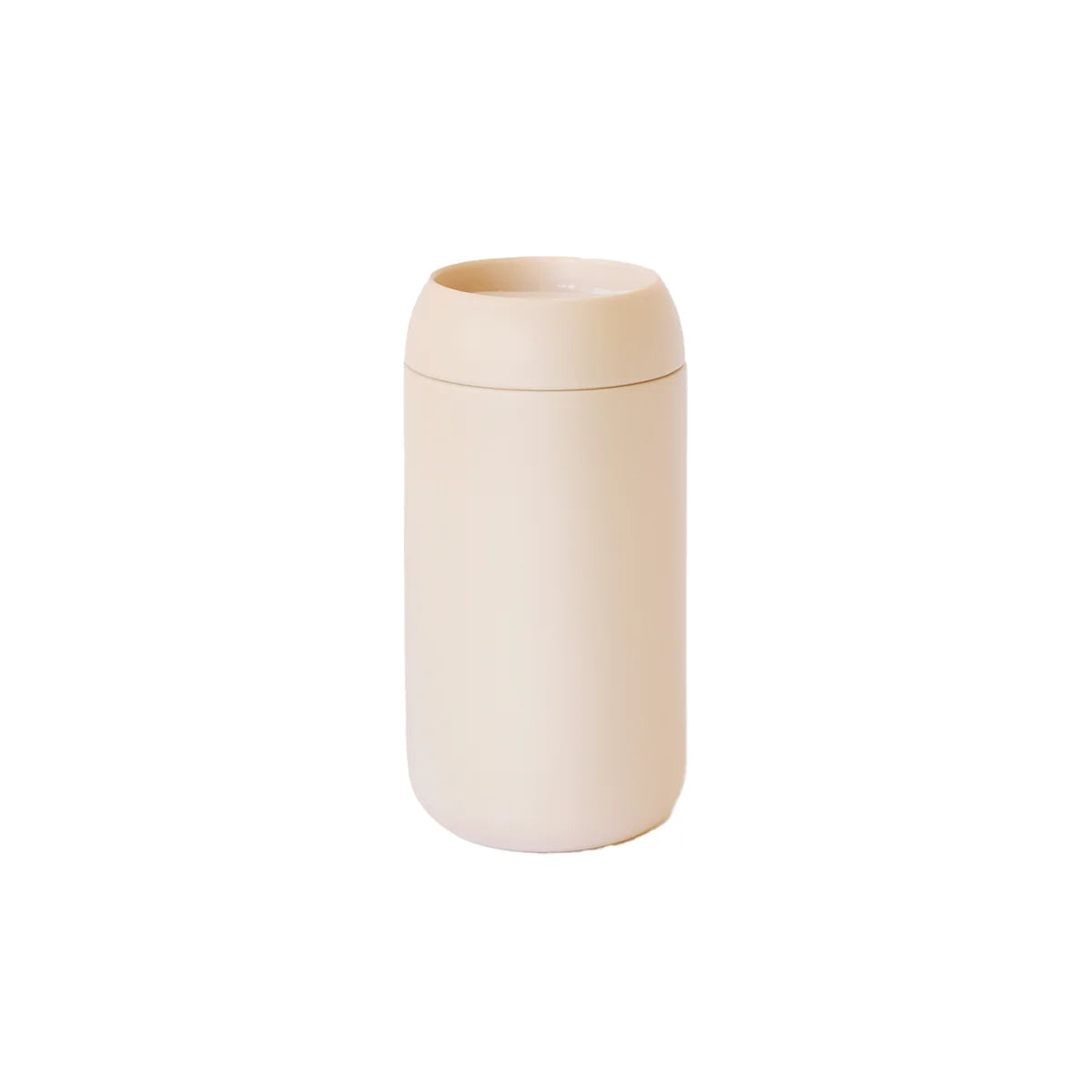 Cremefarbener zylindrischer Behälter mit abgerundetem Deckel, Sip Tumbler Thermal Mug
