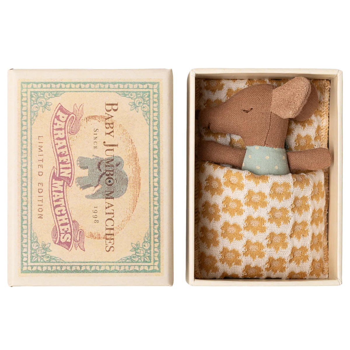 Maileg Sleepy wakey Baby Maus in Streichholzschachtel in Blau