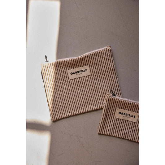 Small Pouch Argile Stripes: beige-braun gestreift mit Gabrielle Paris Etikett