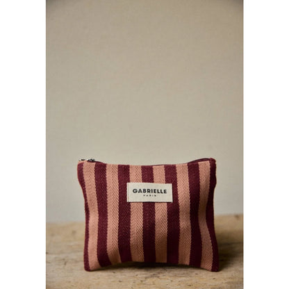 Small Pouch Garance Stripes: weinrot-beige gestreift aus gewebtem Material