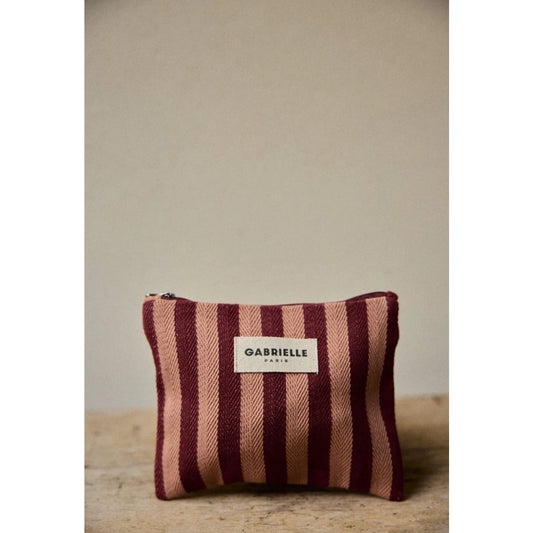 Small Pouch Garance Stripes: weinrot-beige gestreift aus gewebtem Material