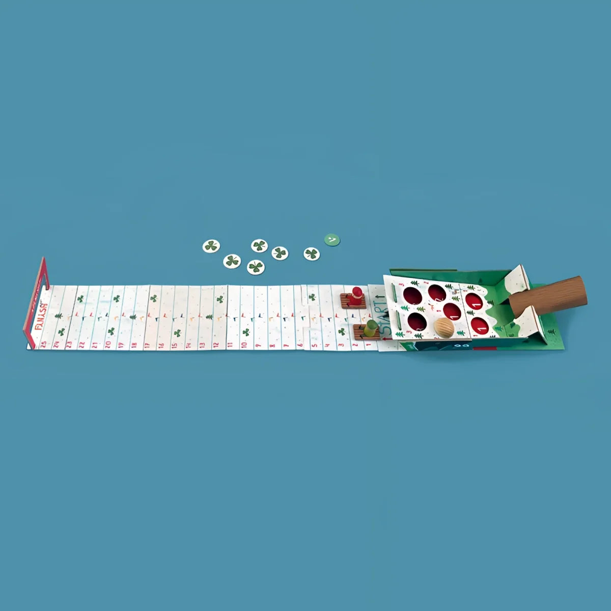 Snow Race Tiny Adventskalender mit grün-weißer Weihnachtsdesign