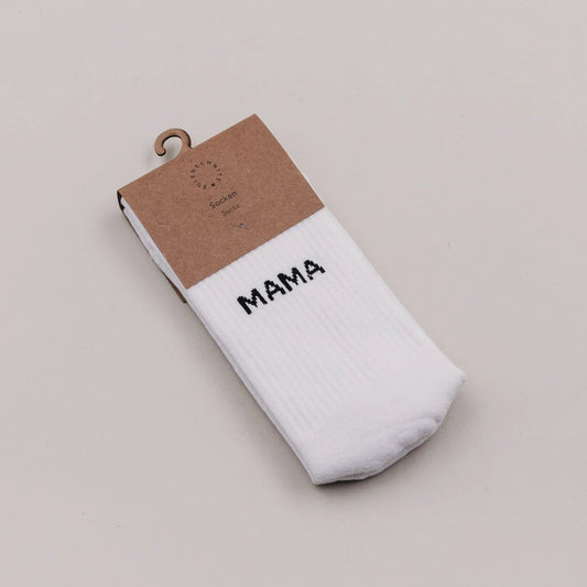 Eulenschnitt Socken MAMA in Weiss