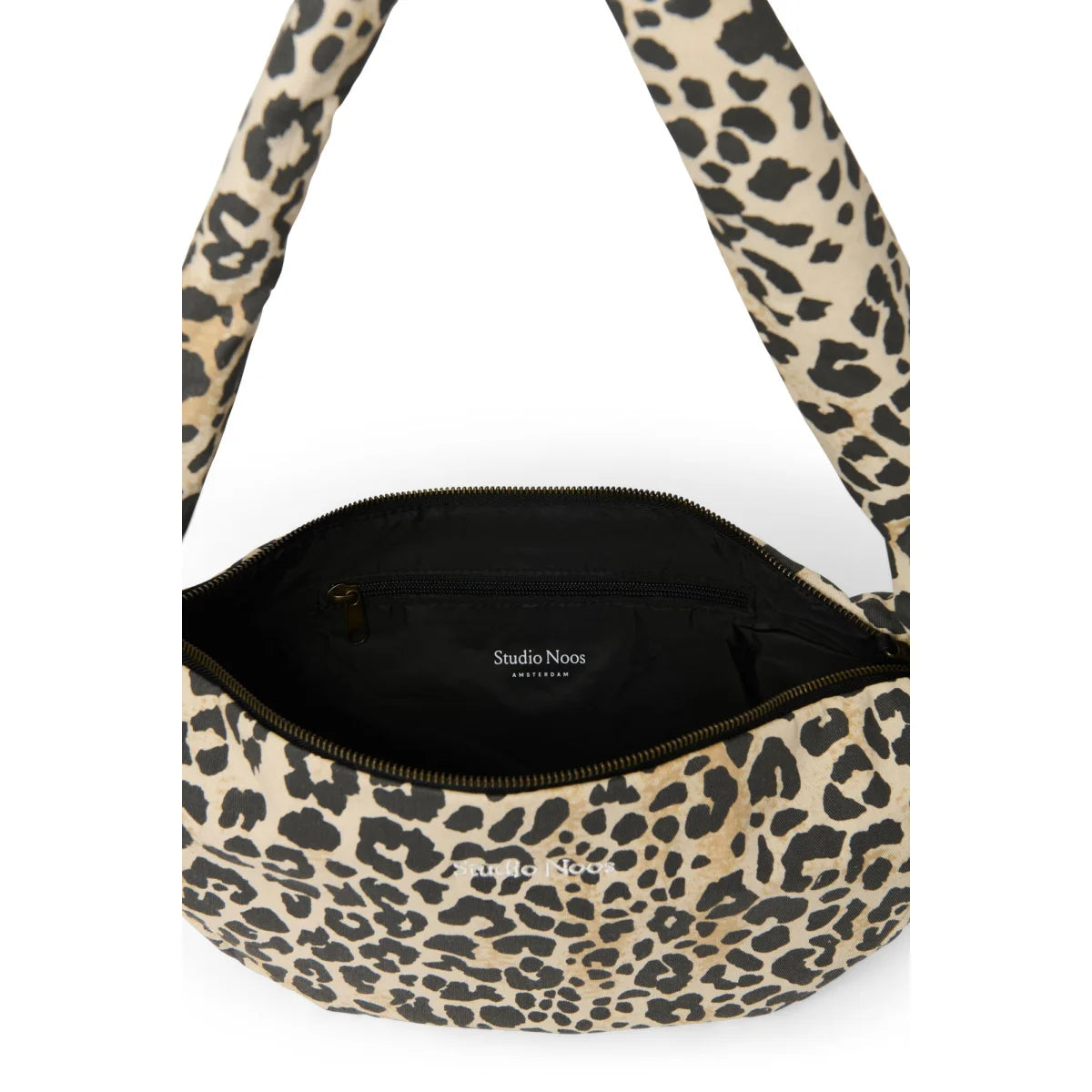 Beige-schwarze Leopard-Print Crossbody-Tasche aus weichem Baumwollstoff