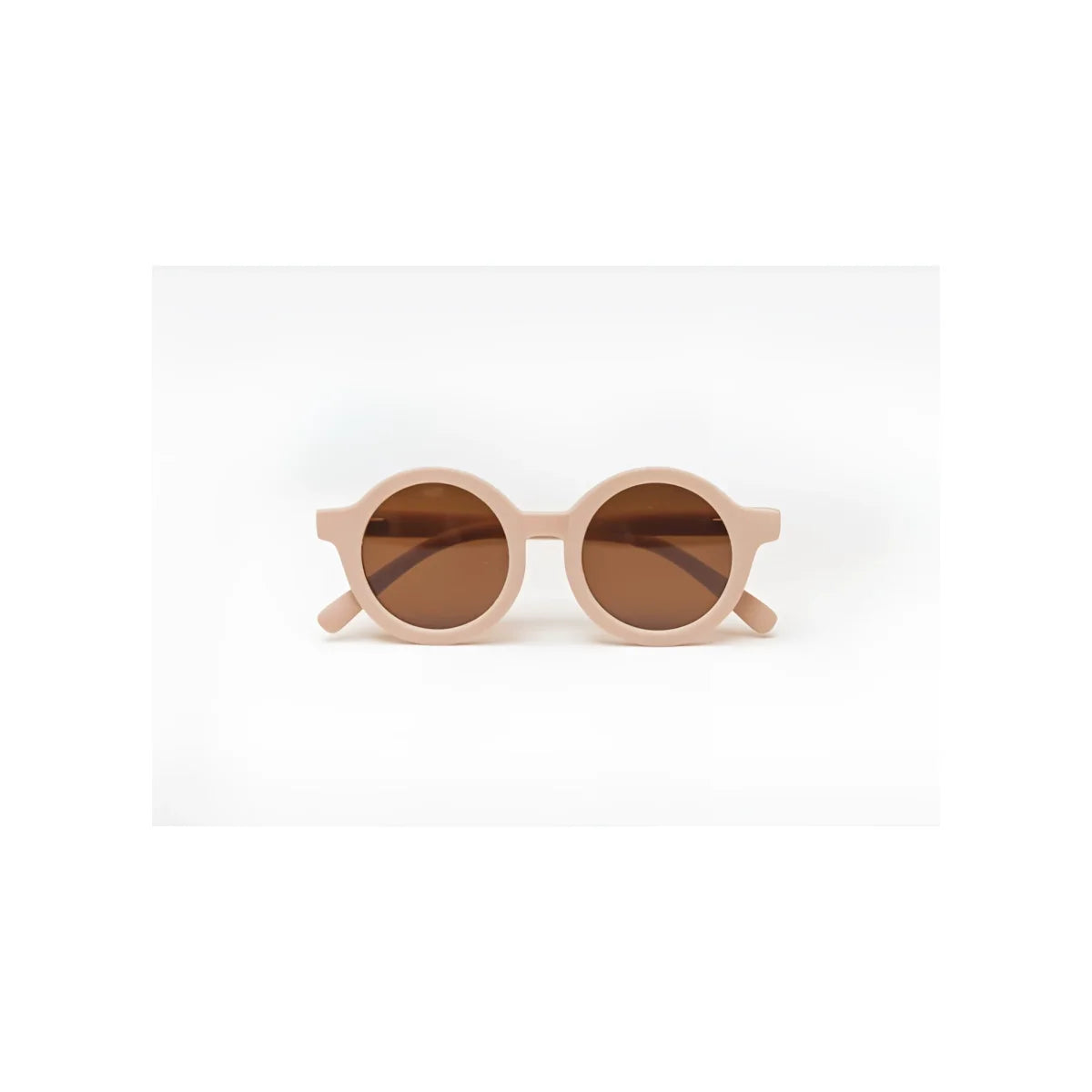 Runde, hellrosa Sonnenbrille mit braunen Gläsern aus der Kollektion Soft Coral