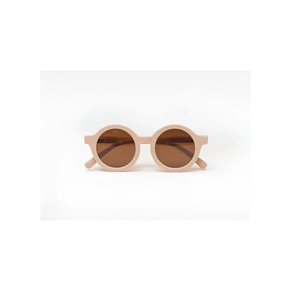 Runde, hellrosa Sonnenbrille mit braunen Gläsern aus der Kollektion Soft Coral