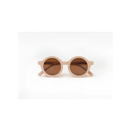 Runde, hellrosa Sonnenbrille mit braunen Gläsern aus der Kollektion Soft Coral