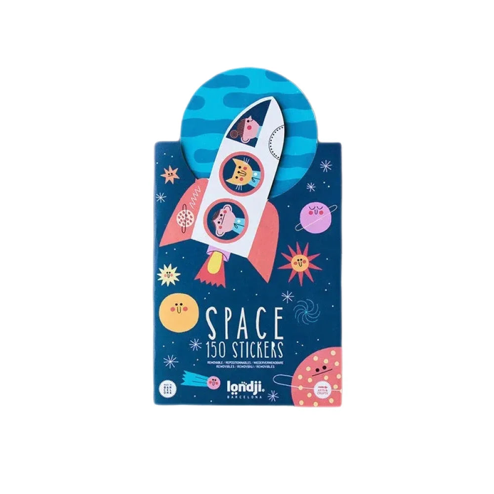 Space-Themen Aufkleber-Set mit Cartoon-Rakete und Planeten in Space Stickers