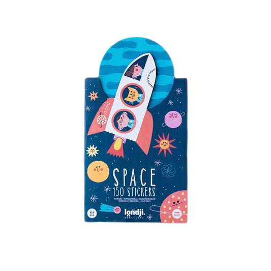 Space-Themen Aufkleber-Set mit Cartoon-Rakete und Planeten in Space Stickers