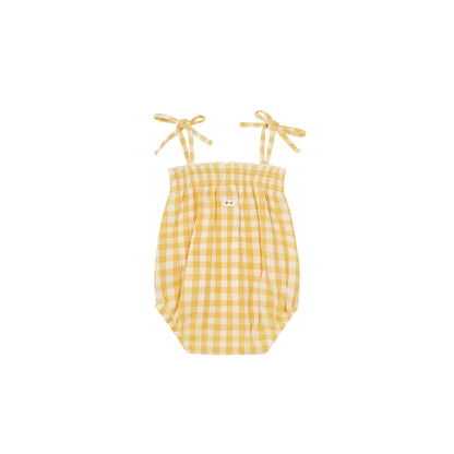 Gelbes-weißes Karogewand-Bodysuit Spaghetti Bodysuit Honeycomb Gingham Rückseite