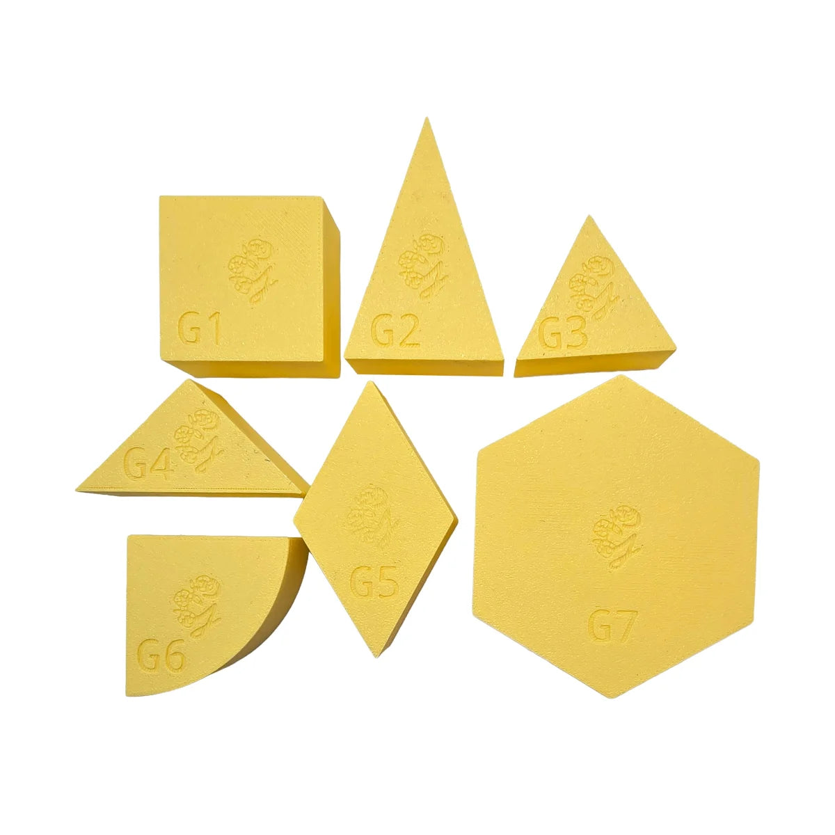 Spielschälchen mandigo diverse formen gelb set aus sieben gelben schaumstoff-eckschutz mit geometrischen formen