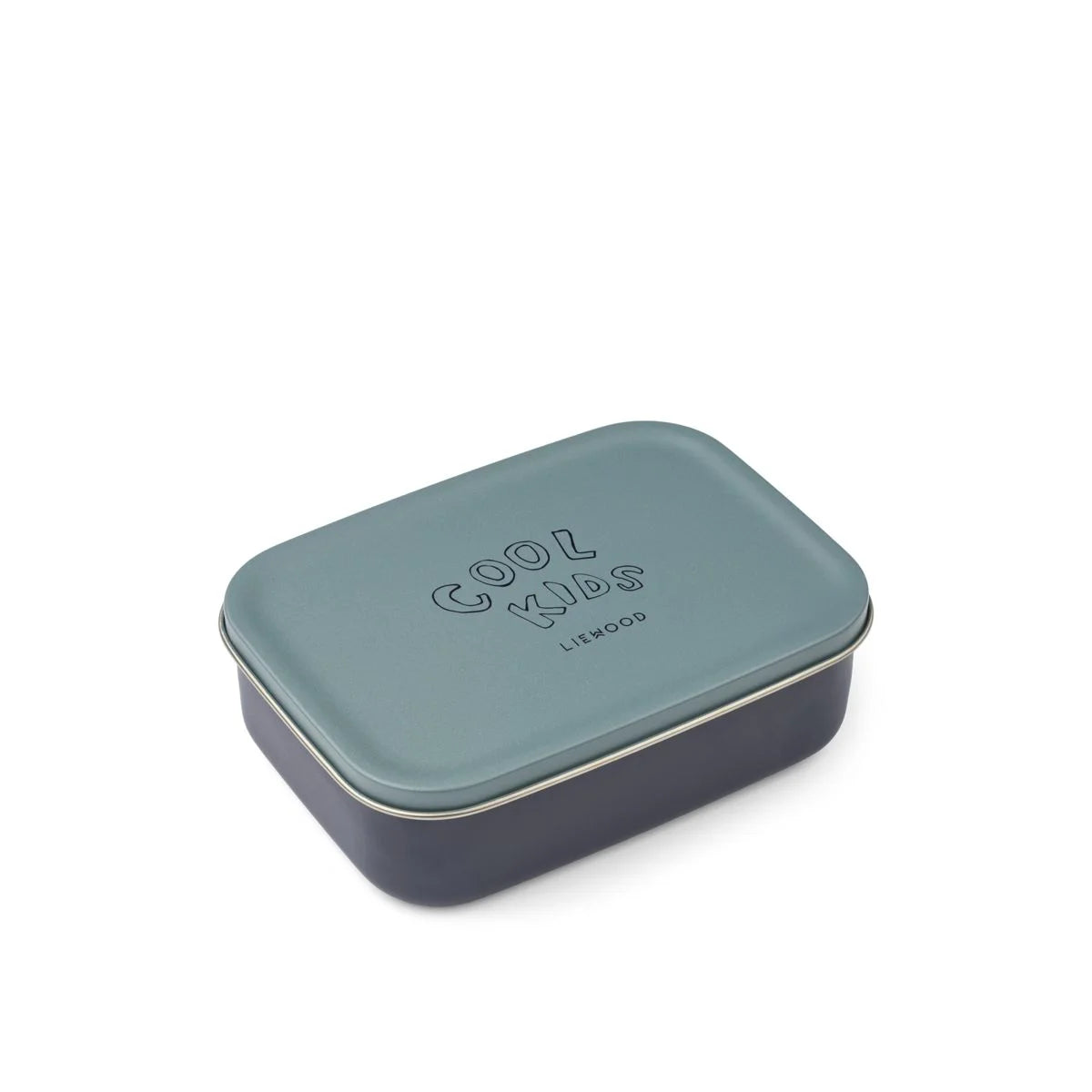 Schlanke rechteckige Edelstahl-Lunchbox Nina Cool Kids Dusty Peppermint mit mattem schieferblauem Deckel und dunkelblauem