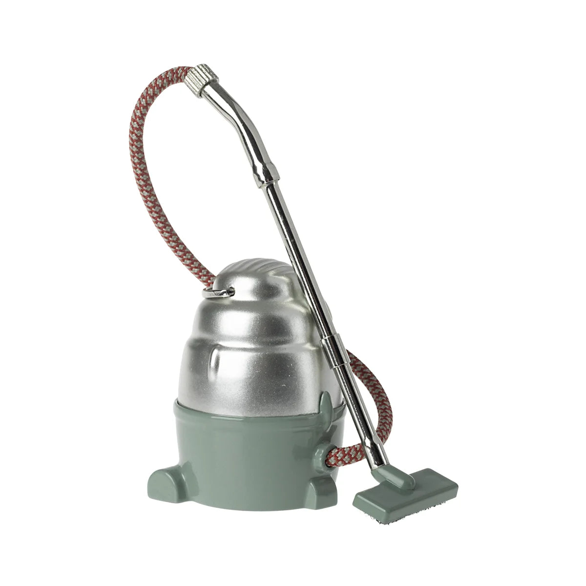 Retro-Staubsauger Maus mit silberner Oberseite und salbeigrünem Körper