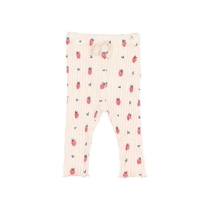 Strawberry Legging Creme Rosa mit Erdbeeren und Blättern