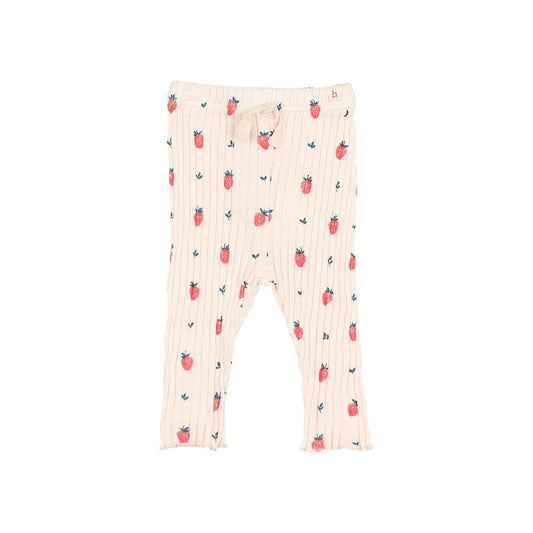 Strawberry Legging Creme Rosa mit Erdbeeren und Blättern
