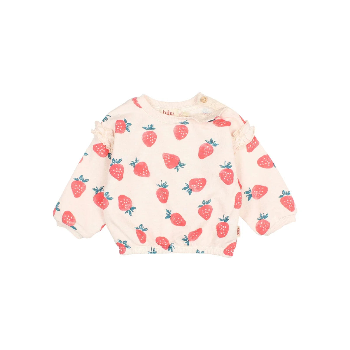Cremefarbene Strawberry Sweatshirt mit langen Ärmeln und Rüschen