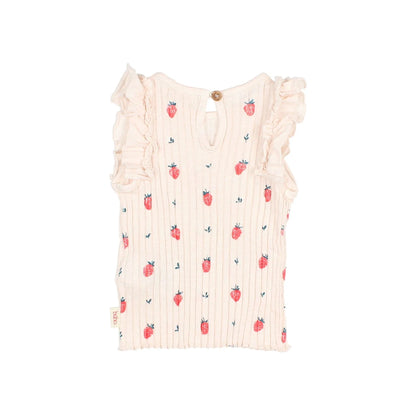 Baby Strawberry T-Shirt Cream Pink mit Rüschen und Erdbeeren
