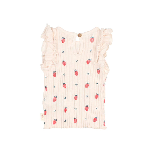 Baby Strawberry T-Shirt Cream Pink mit Rüschen und Erdbeeren