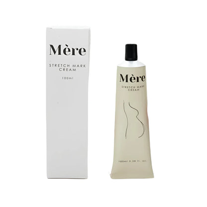 Stretchmark-Creme mit Verpackung, Tube und Box mit der Aufschrift Mère