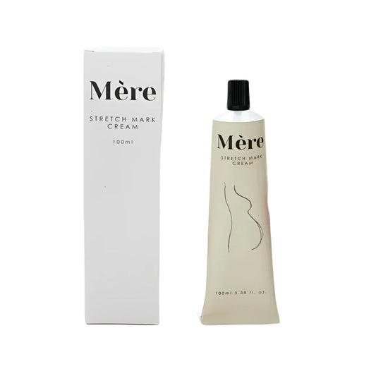 Stretchmark-Creme mit Verpackung, Tube und Box mit der Aufschrift Mère