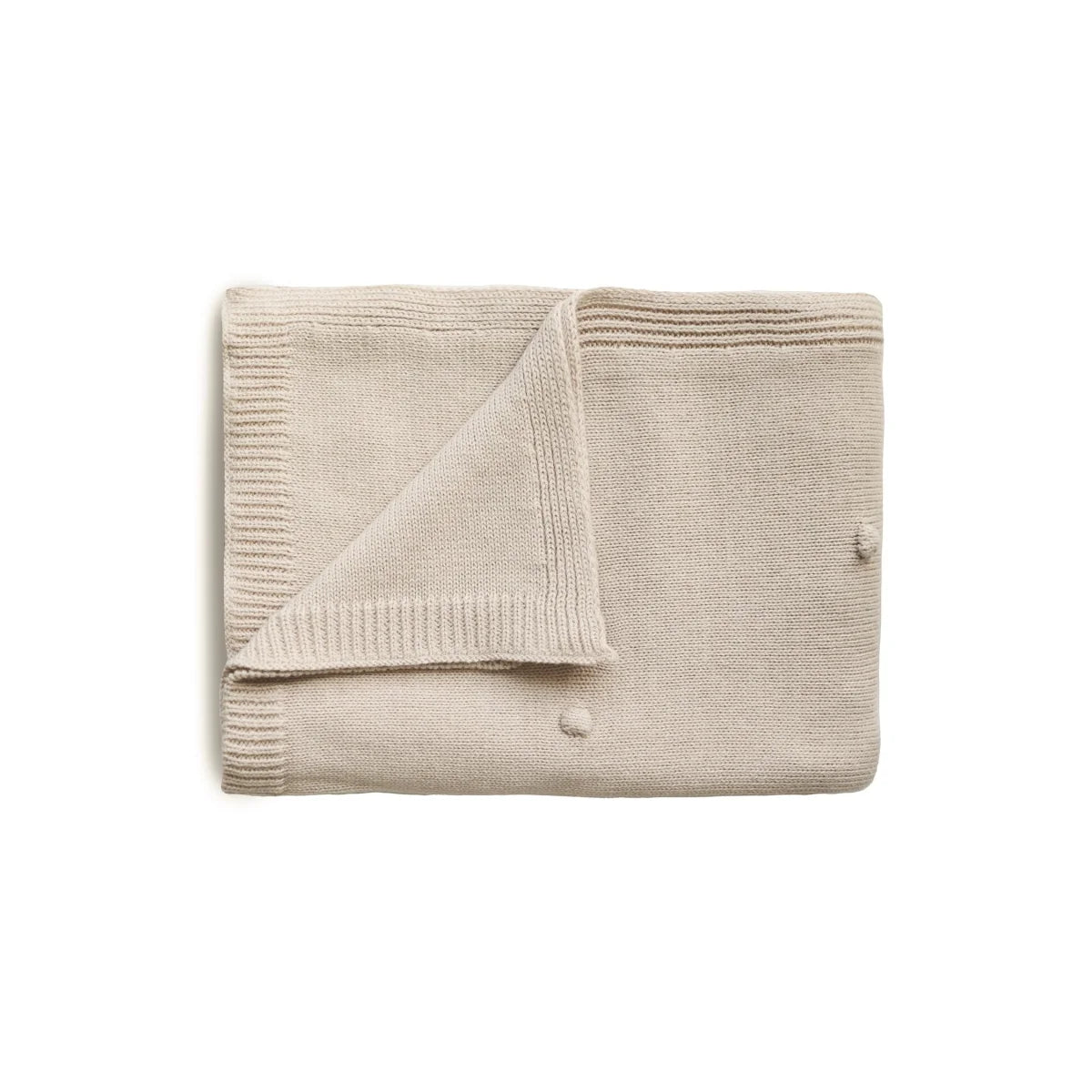 Faltende beige Strickdecke mit gerippten Kanten, Dots Off White Melange