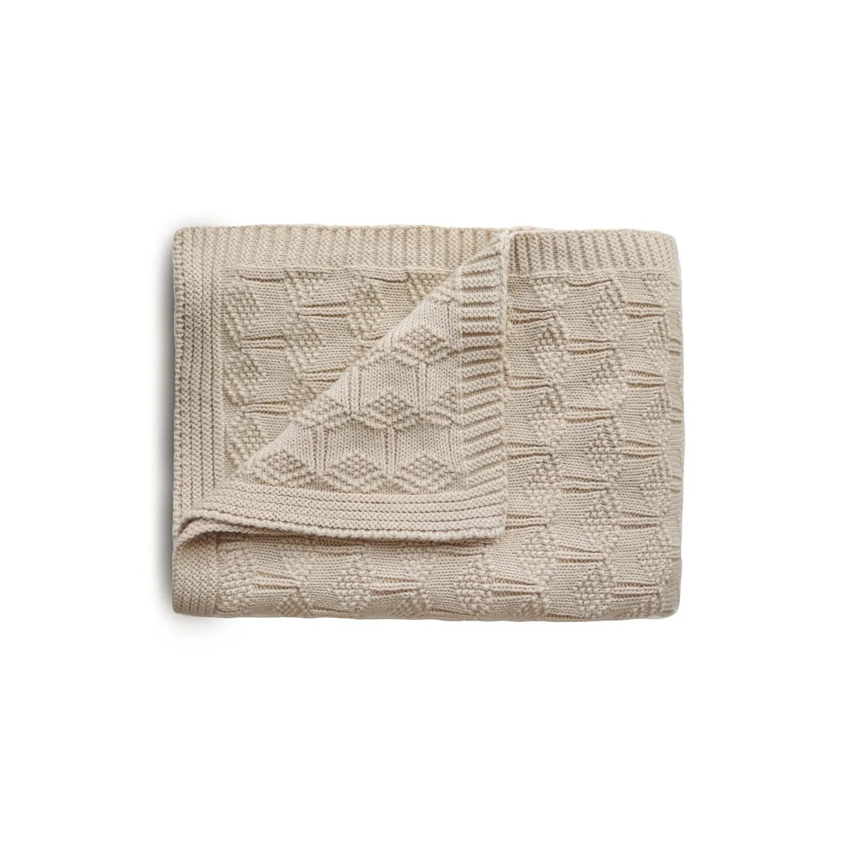 Beige gestrickte Decke mit geometrischem Honigwabenmuster von Strickdecke