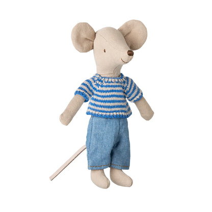 Stoffmaus Spielzeug mit gestreiftem Hemd und Jeans, Produkt Grosser Bruder Maus
