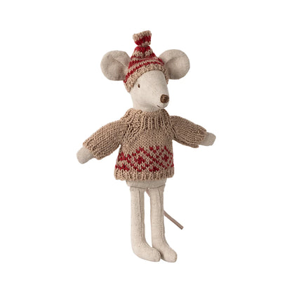 Gestopfter Mäuse-Spielzeug mit gestricktem Pullover und Mütze für Mama Maus
